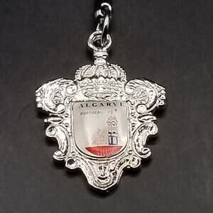 Algarve Portugal Keychain Silver Crown Shield Souvenir Key Ring